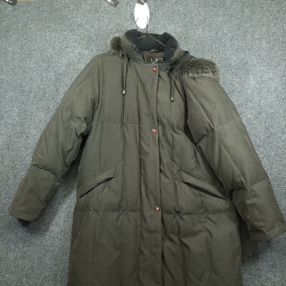 Utex Design Long Parka 20833 Size L Olive Green Womens Down Faux Fur Hood Coat